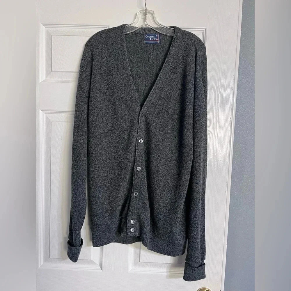 Vintage Cypress Links Sweater Men’s XL Cardigan Long Sleeve Charcoal USA ~EUC~